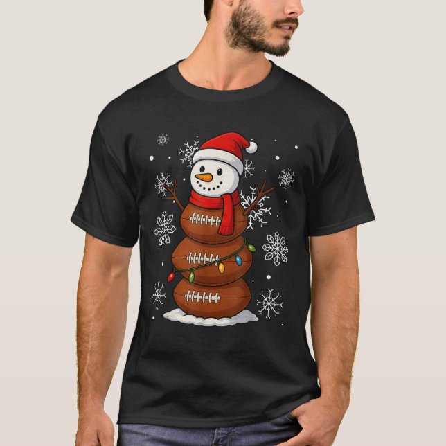 Merry Christmas Football Snowman Holiday Srts Xmas T-Shirt (Front)