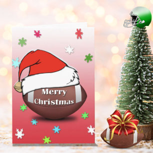 Merry Christmas Football With Santa Hat Card