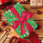 Merry Christmas Football With Snack Food Pattern  Wrapping Paper Sheet<br><div class="desc">A stylish,  one-of-a-kind Christmas football pattern with a football player wearing a Santa hat and seated in a white wreath surrounded by popular football snacks. "Merry Christmas" candy cane stripe words,  football winter cleats,  and Candy Cane with football motif A fantastic Christmas  wrapping paper for football fans!</div>