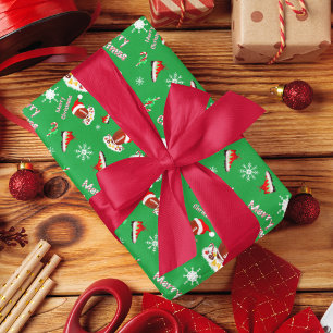 Merry Christmas Football With Snack Food Pattern  Wrapping Paper Sheet
