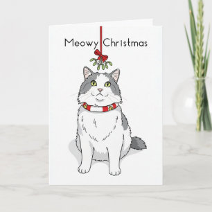 Merry Christmas For Anyone Cat Under Mistletoe Holiday Card