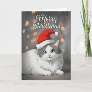 Merry Christmas For Anyone Cute Cat in Santa Hat Holiday Card