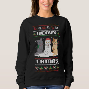 Merry Christmas for Cat Lover Cat Pajama xmas Meow Sweatshirt
