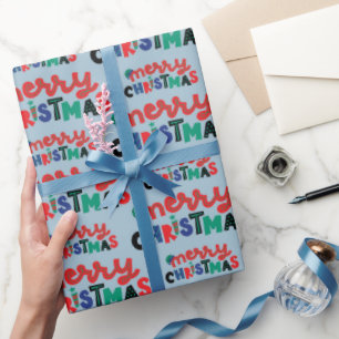 Merry Christmas For Festive Presents Blue Seamless Wrapping Paper