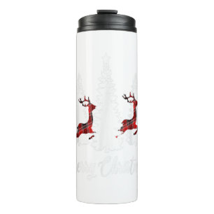 Merry Christmas for Women Buffalo Plaid Reindeer T Thermal Tumbler