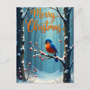 Merry Christmas Forest Bird on the Tree Branch Holiday Postcard