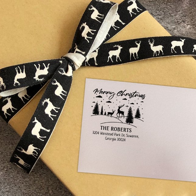 Merry Christmas Forest Deer and Trees Rubber Stamp (Creator Uploaded)