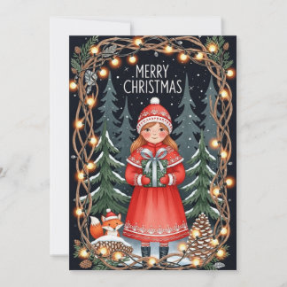 Merry Christmas Forest Girl Card