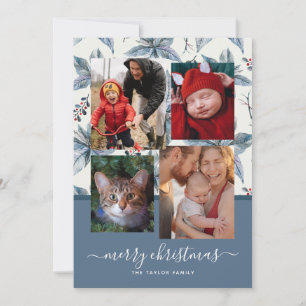 Merry Christmas Four Photo Collage Holiday Card
