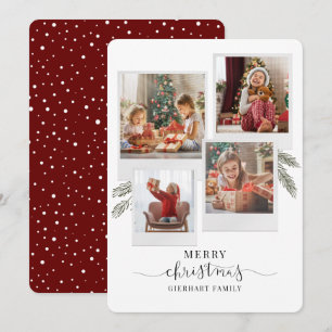 Merry Christmas Four Photo Script Botanical Holiday Card