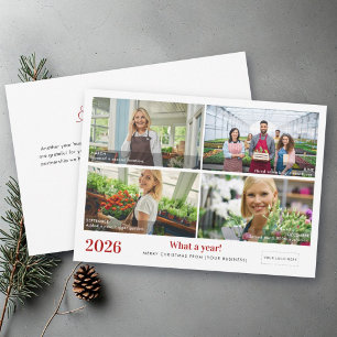 Merry Christmas Four Photo Year in Review Logo Holiday Card