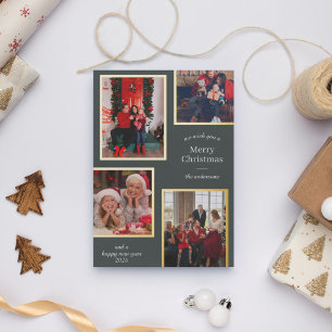 Merry Christmas Four Photos Classic Stripes Green