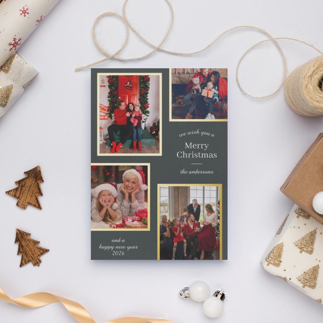 Merry Christmas Four Photos Classic Stripes Green (Creator Uploaded)