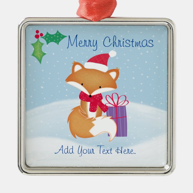 Merry Christmas Fox Ceramic Ornament (Front)