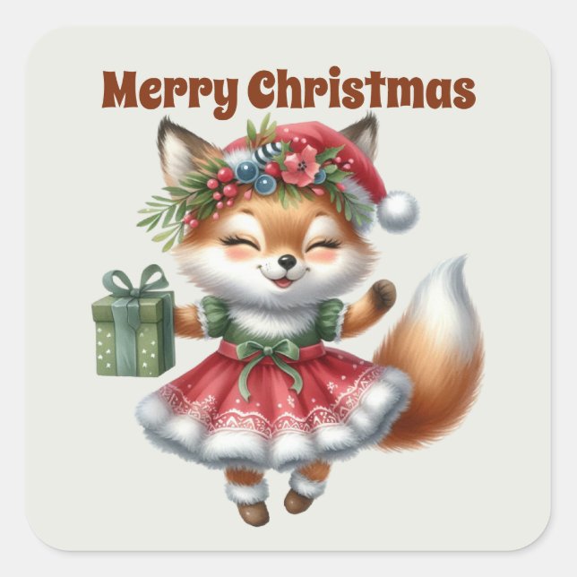 Merry Christmas fox Holiday Square Sticker (Front)