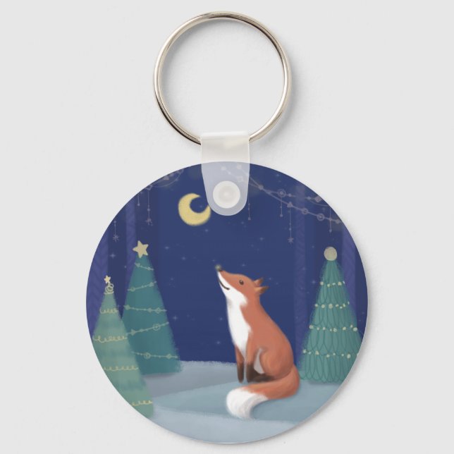 Merry Christmas: Fox Illustration Art Key Ring (Front)