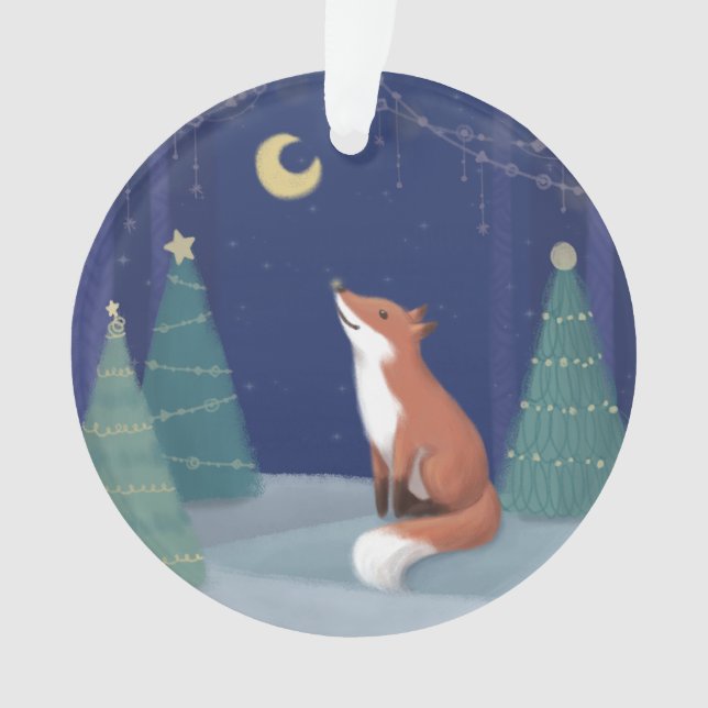 Merry Christmas: Fox Illustration Art Ornament (Front)