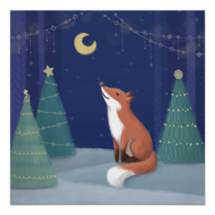 Merry Christmas: Fox Illustration Art Poster