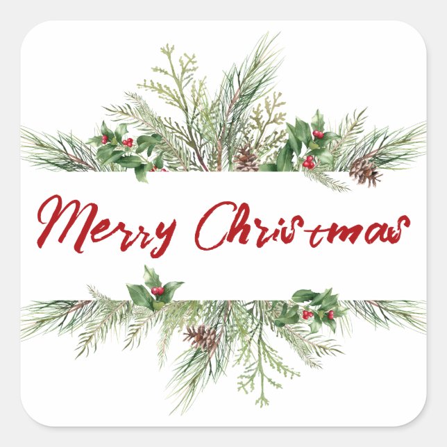 Merry Christmas Framed Winter Wheath Greeting Square Sticker (Front)