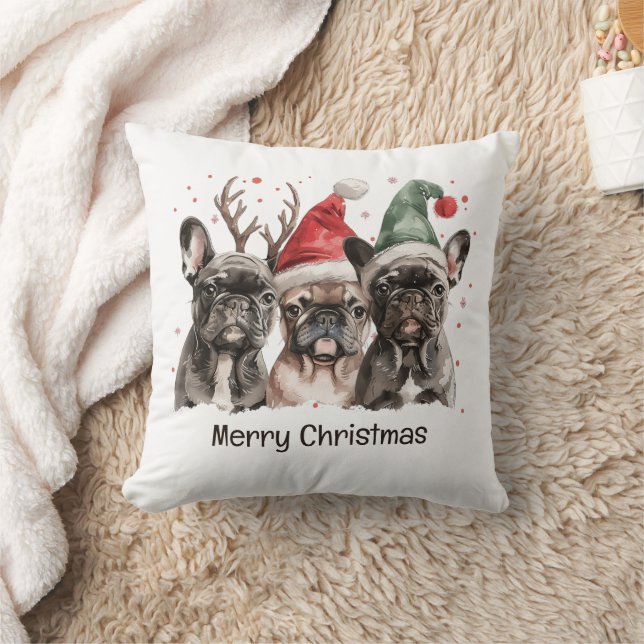Merry Christmas French Bulldog Reindeer Dogs Cushion (Blanket)