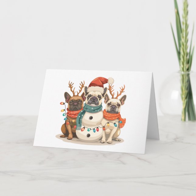 Merry Christmas French Bulldog Reindeer Dogs Holiday Card (Front)