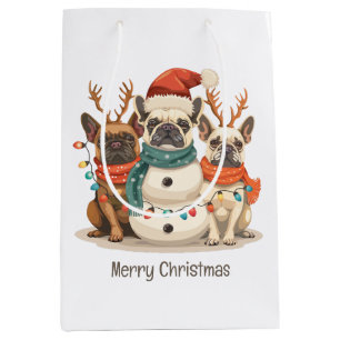 Merry Christmas French Bulldog Reindeer Dogs Medium Gift Bag