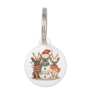Merry Christmas French Bulldog Reindeer Dogs Pet Tag