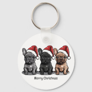 Merry Christmas French Bulldog Santa Dog Key Ring