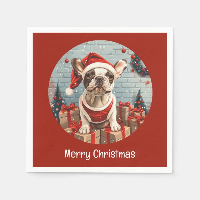 Merry Christmas French Bulldog Santa Dog Napkin (Front)