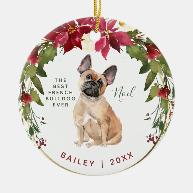 Merry Christmas French Bulldog | Your Dog's Photo Ceramic Tree Decoration (Front)