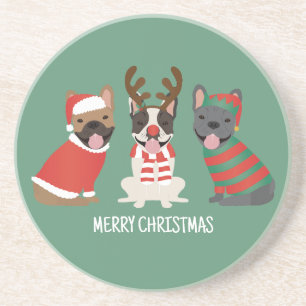 Merry Christmas French Bulldogs Coaster