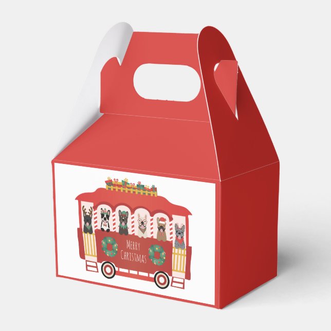 Merry Christmas French Bulldogs Holiday Trolly Favour Box (Front Side)