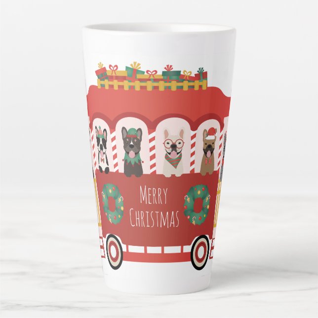 Merry Christmas French Bulldogs Holiday Trolly Latte Mug (Front)