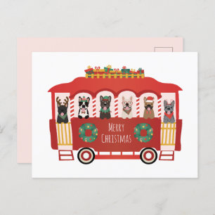 Merry Christmas French Bulldogs Holiday Trolly Postcard