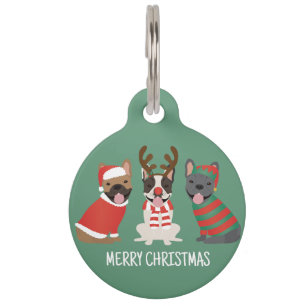 Merry Christmas French Bulldogs Pet Tag