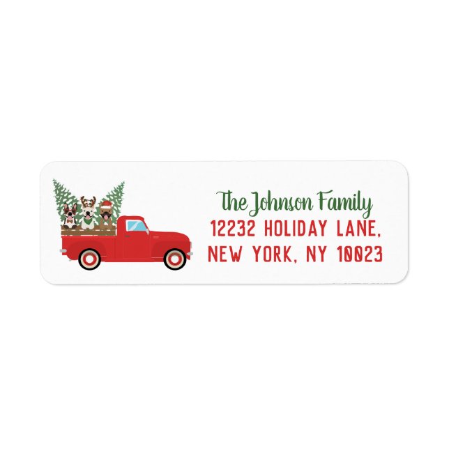 Merry Christmas French Bulldogs Red Pickup Truck (Front)