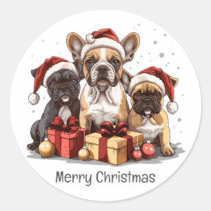 Merry Christmas French Bulldogs Santa Hat Classic Round Sticker