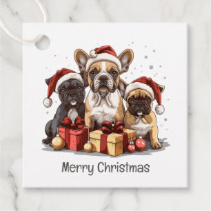 Merry Christmas French Bulldogs Santa Hat Favour Tags