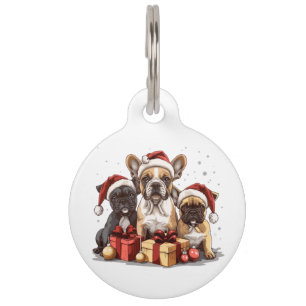 Merry Christmas French Bulldogs Santa Hat Pet Tag