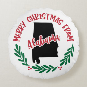 Merry Christmas From Alabama US Red Green White Round Cushion