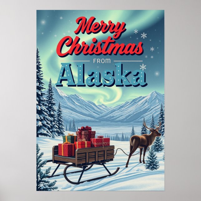 Merry Christmas From Alaska Retro Poster (Front)