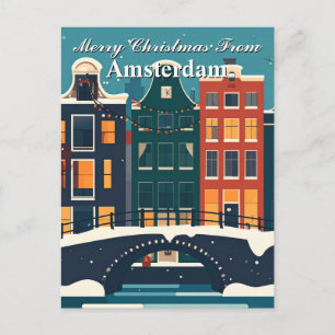 Merry Christmas from Amsterdam Canal Houses Postcard