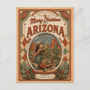 Merry Christmas from Arizona Vintage Snow Globe Holiday Postcard