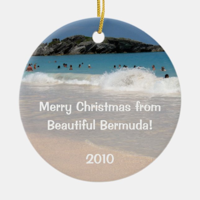 Merry Christmas from, Beautiful Bermuda! Ceramic Tree Decoration (Front)