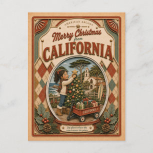 Merry Christmas from California Vintage Snow Globe Holiday Postcard