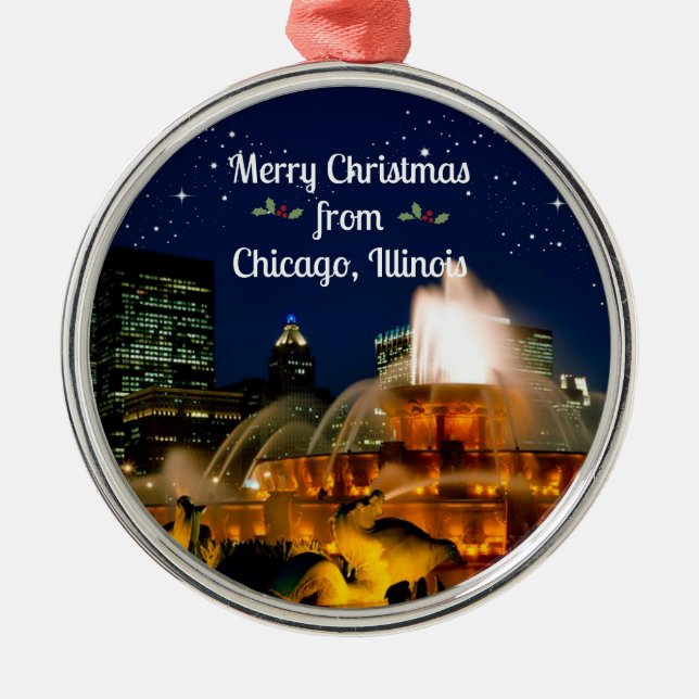 Merry Christmas from Chicago,  Metal Tree Decoration (Front)