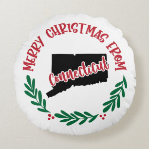 Merry Christmas From Connecticut US Red Green Round Cushion
