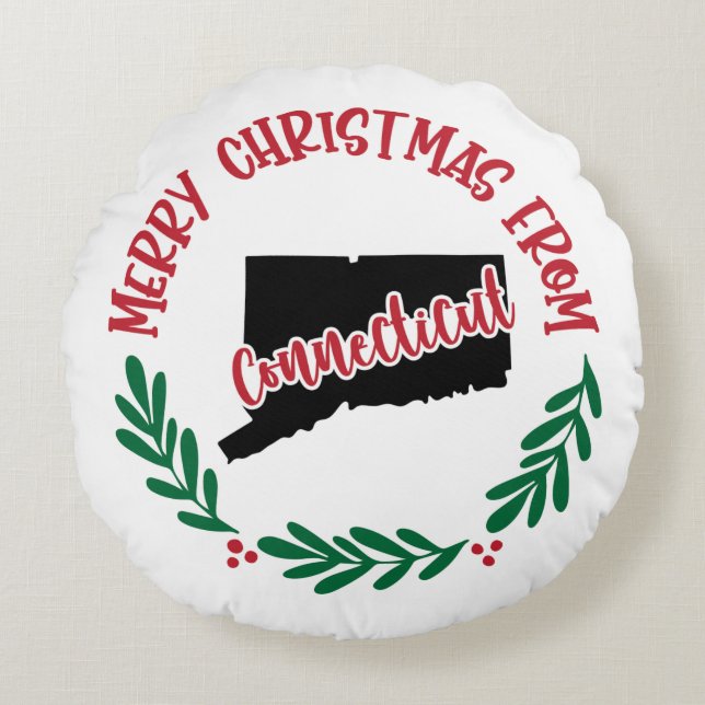 Merry Christmas From Connecticut US Red Green Round Cushion (Front)