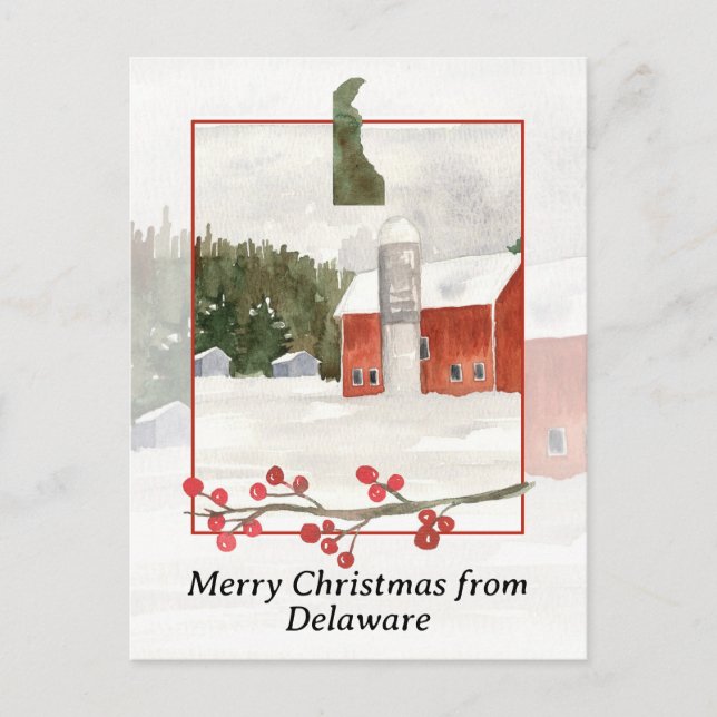 Merry Christmas from Delaware Farm Red Barn Silo  Holiday Postcard (Front)