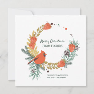 Merry Christmas from Florida Strawberry Wreath Holiday Card